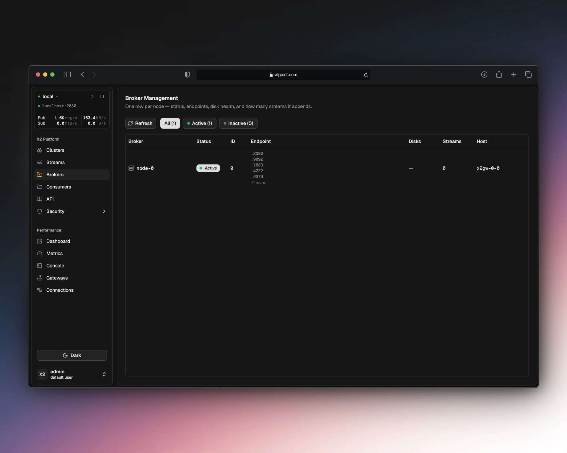 AlgoX2 brokers view